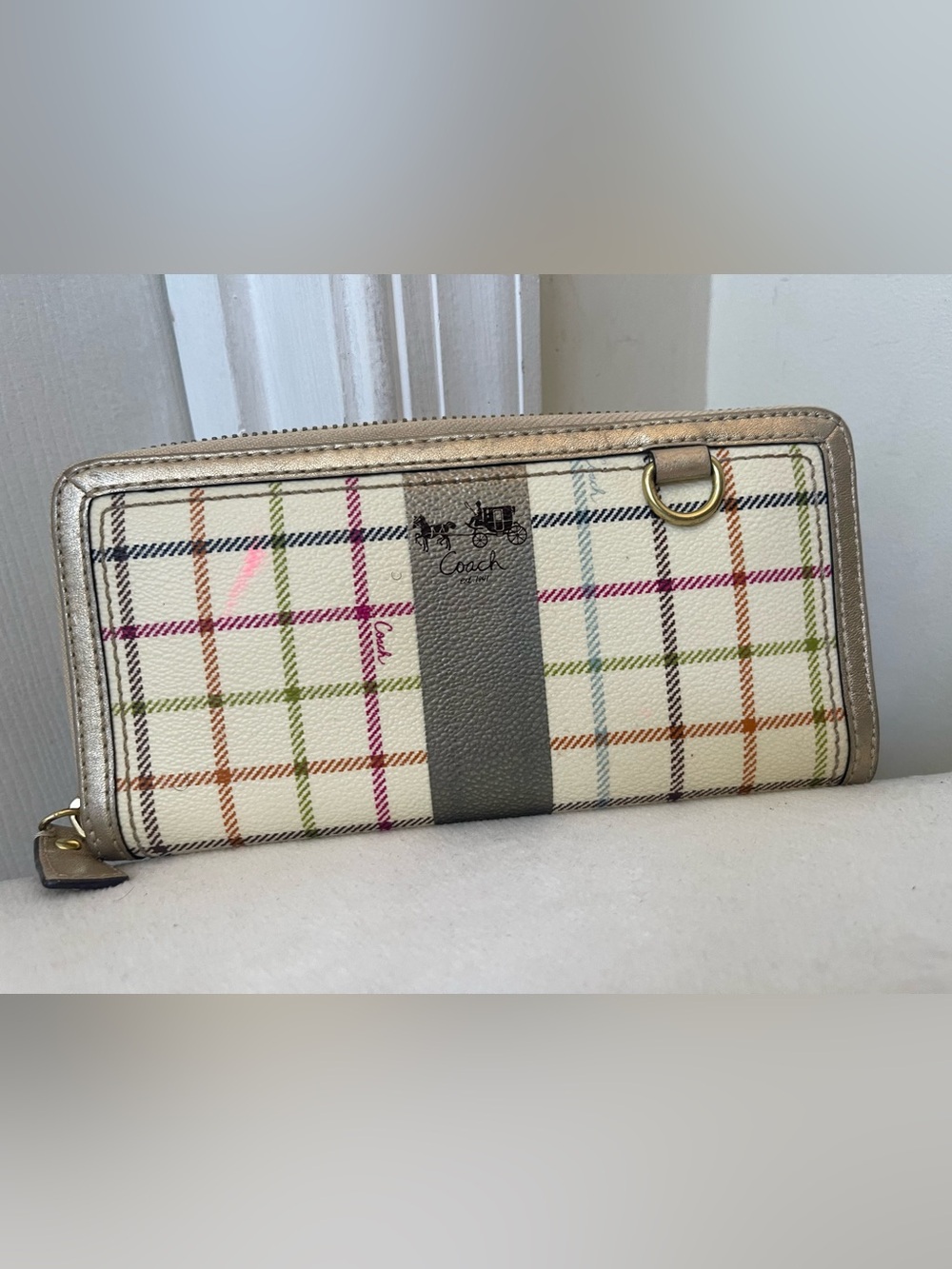 Coach Heritage Stripe Tattersall Plaid Wallet - Picture 11 of 12